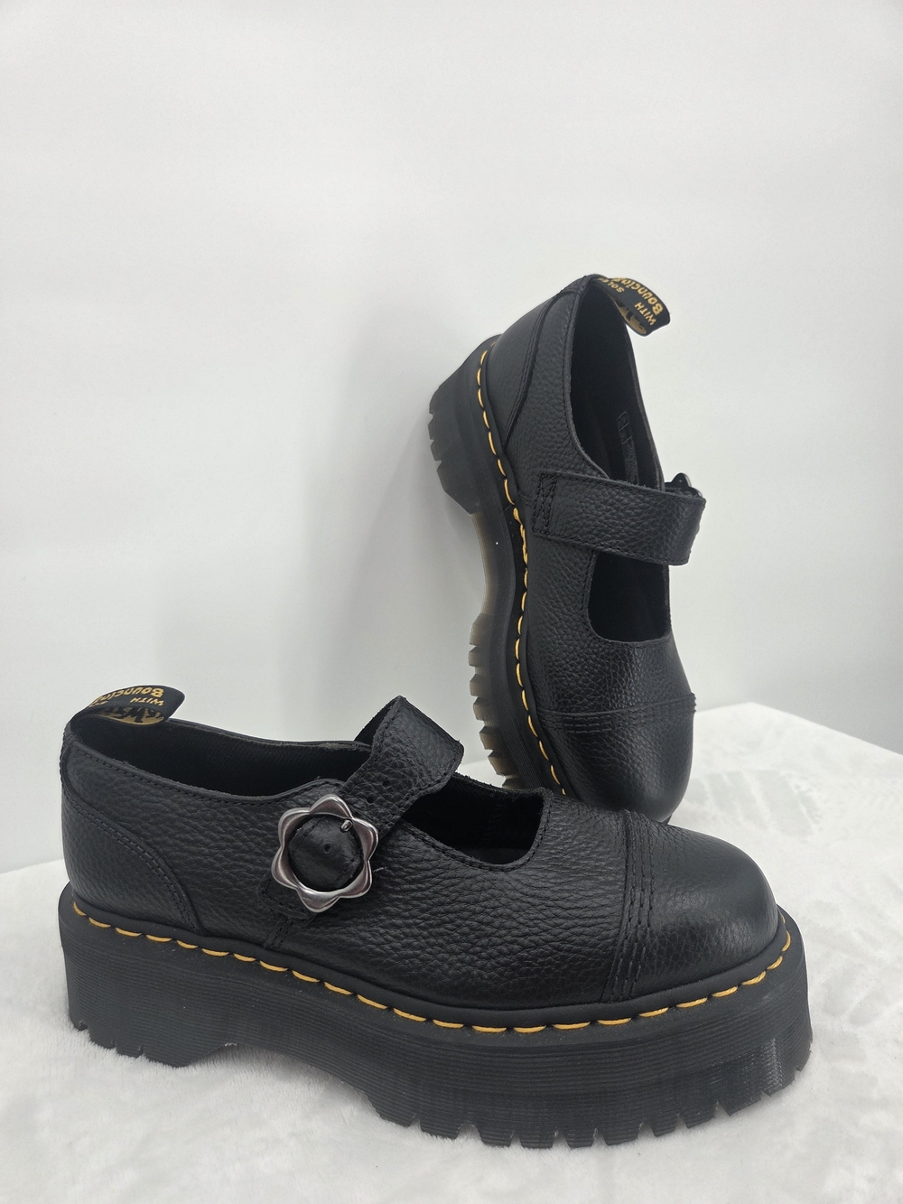 Dr. Martens Addina Flower Buckle Black Leather Platform Mary Jane US 10